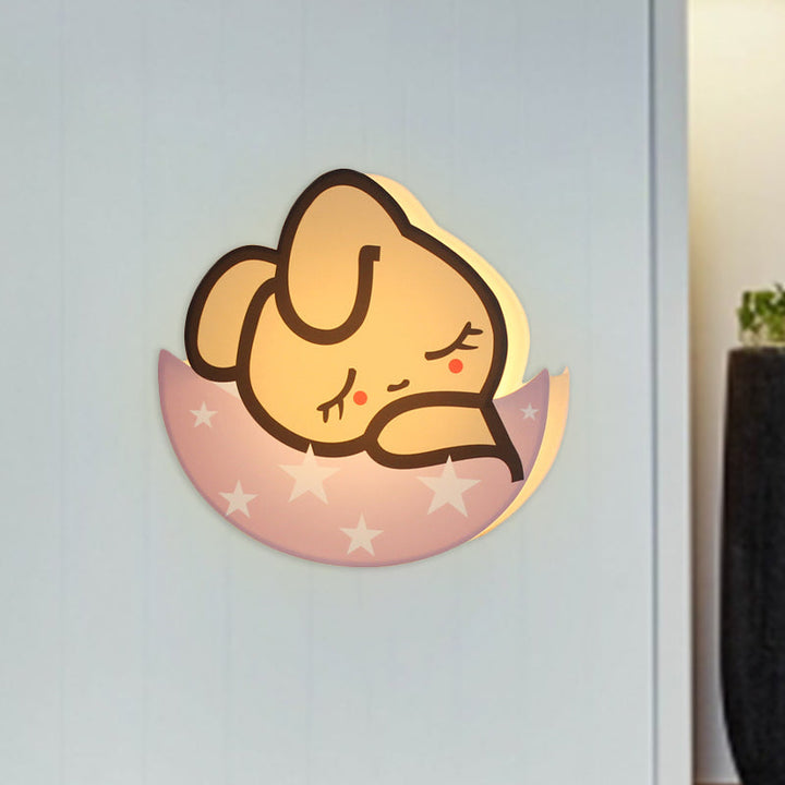 Skørter | Sleeping Rabbit Girls Room Wall Light Metal LED Cartoon Wall Mounted Lamp in Pink, White/Warm Light
