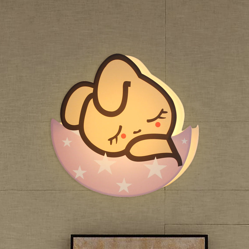Skørter | Sleeping Rabbit Girls Room Wall Light Metal LED Cartoon Wall Mounted Lamp in Pink, White/Warm Light