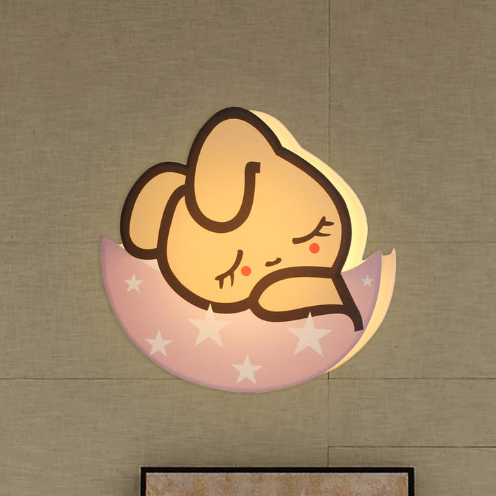 Skørter | Sleeping Rabbit Girls Room Wall Light Metal LED Cartoon Wall Mounted Lamp in Pink, White/Warm Light