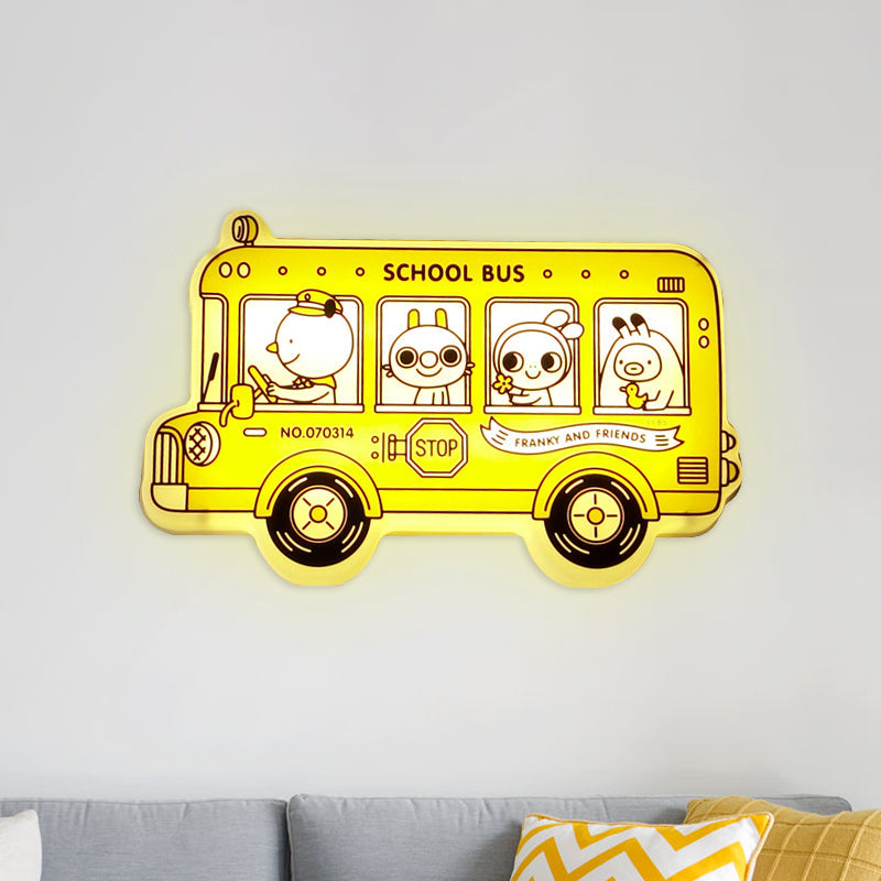 Skørter | Yellow Bus-shaped Wall Lamp Light Cartoon LED Plastic Wall-mounted Lamp with Animal Pattern