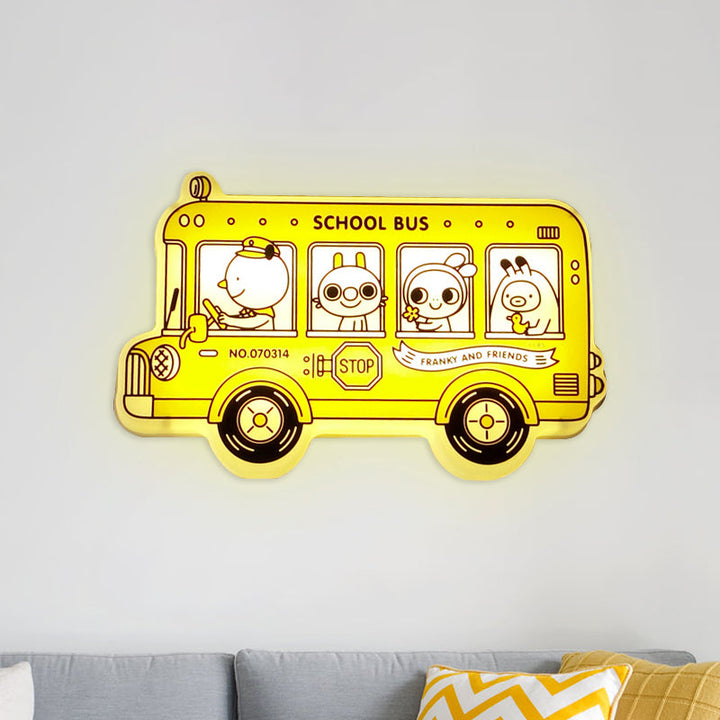 Skørter | Yellow Bus-shaped Wall Lamp Light Cartoon LED Plastic Wall-mounted Lamp with Animal Pattern
