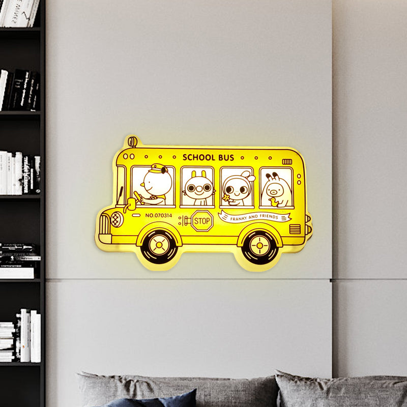 Skørter | Yellow Bus-shaped Wall Lamp Light Cartoon LED Plastic Wall-mounted Lamp with Animal Pattern