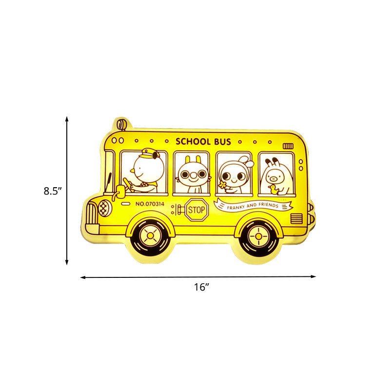 Skørter | Yellow Bus-shaped Wall Lamp Light Cartoon LED Plastic Wall-mounted Lamp with Animal Pattern