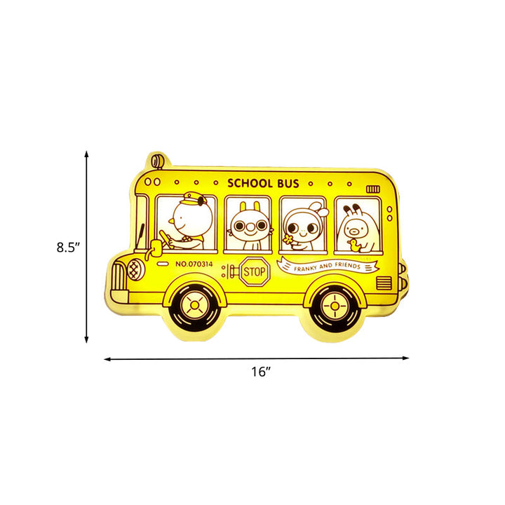 Skørter | Yellow Bus-shaped Wall Lamp Light Cartoon LED Plastic Wall-mounted Lamp with Animal Pattern