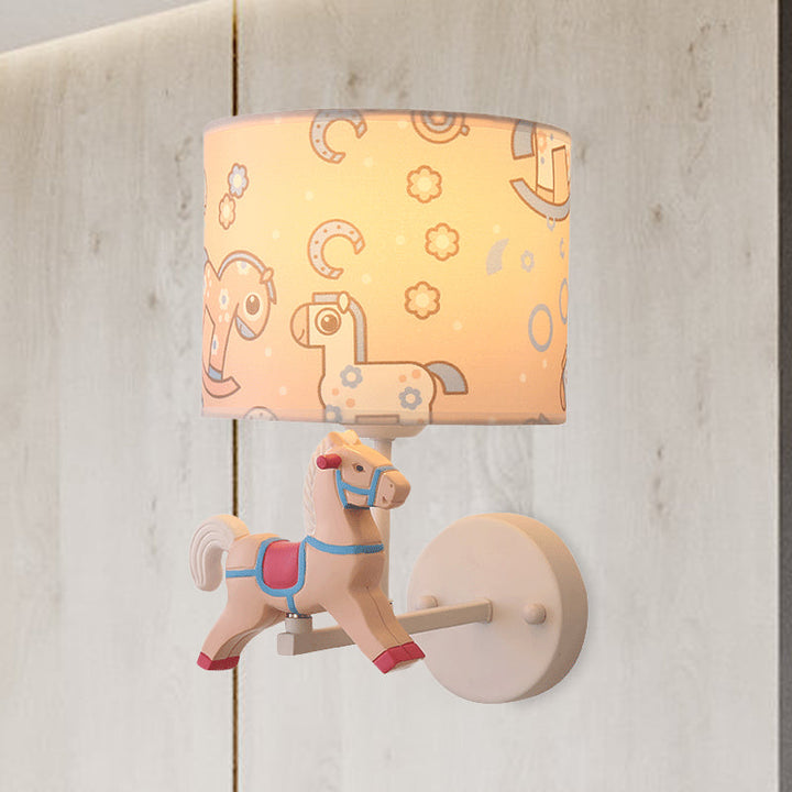 Skørter | Trojan Horse Shape Wall Lamp Scone Cartoon Wax 1 Light LED Pink/Blue Wall Lamp with Drum Fabric Shade