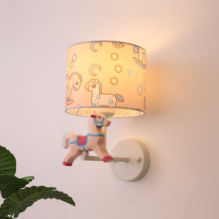 Skørter | Trojan Horse Shape Wall Lamp Scone Cartoon Wax 1 Light LED Pink/Blue Wall Lamp with Drum Fabric Shade