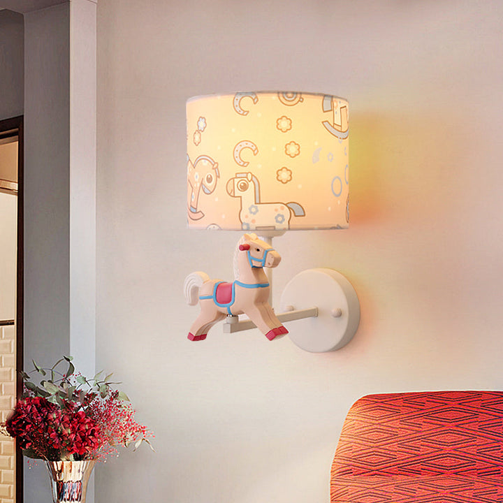 Skørter | Trojan Horse Shape Wall Lamp Scone Cartoon Wax 1 Light LED Pink/Blue Wall Lamp with Drum Fabric Shade