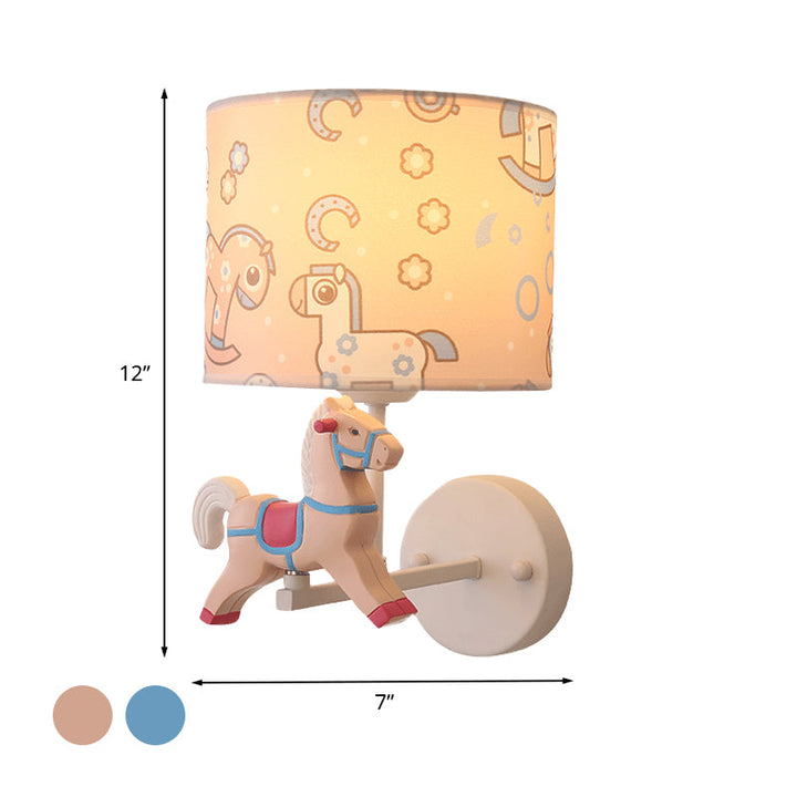 Skørter | Trojan Horse Shape Wall Lamp Scone Cartoon Wax 1 Light LED Pink/Blue Wall Lamp with Drum Fabric Shade