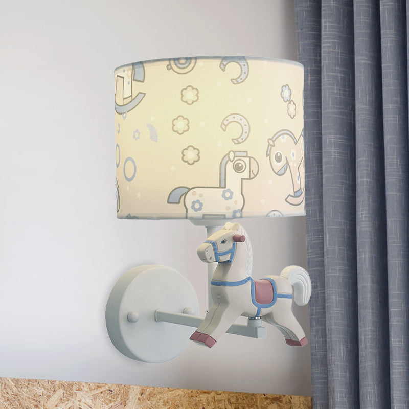 Skørter | Trojan Horse Shape Wall Lamp Scone Cartoon Wax 1 Light LED Pink/Blue Wall Lamp with Drum Fabric Shade