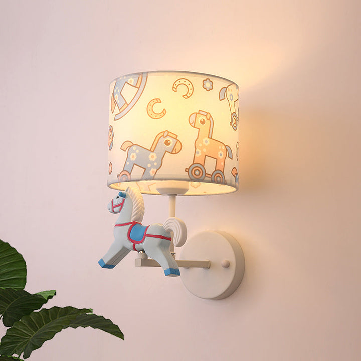 Skørter | Trojan Horse Shape Wall Lamp Scone Cartoon Wax 1 Light LED Pink/Blue Wall Lamp with Drum Fabric Shade