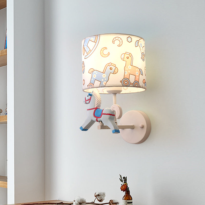 Skørter | Trojan Horse Shape Wall Lamp Scone Cartoon Wax 1 Light LED Pink/Blue Wall Lamp with Drum Fabric Shade