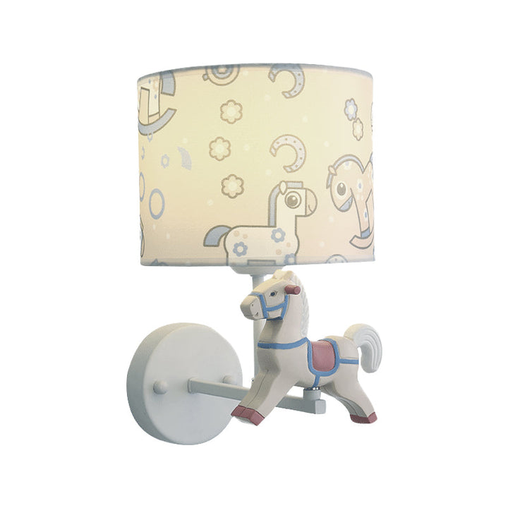 Skørter | Trojan Horse Shape Wall Lamp Scone Cartoon Wax 1 Light LED Pink/Blue Wall Lamp with Drum Fabric Shade
