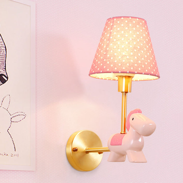 Skørter | Blue/Pink Trojan Horse Wall Lamp Kids 1 Head Resin LED Wall Lamp with Barrels Star/Dot Fabric Shade