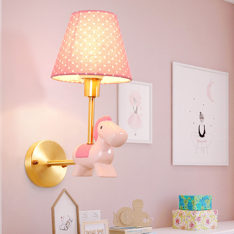 Skørter | Blue/Pink Trojan Horse Wall Lamp Kids 1 Head Resin LED Wall Lamp with Barrels Star/Dot Fabric Shade