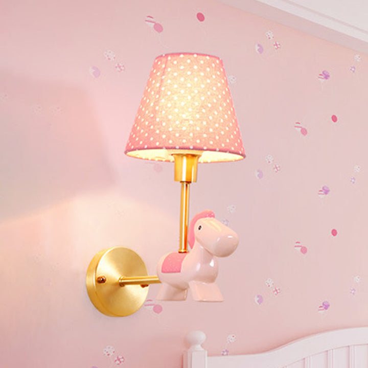 Skørter | Blue/Pink Trojan Horse Wall Lamp Kids 1 Head Resin LED Wall Lamp with Barrels Star/Dot Fabric Shade