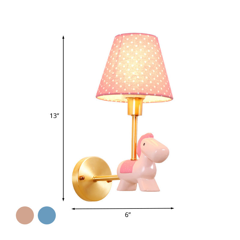 Skørter | Blue/Pink Trojan Horse Wall Lamp Kids 1 Head Resin LED Wall Lamp with Barrels Star/Dot Fabric Shade