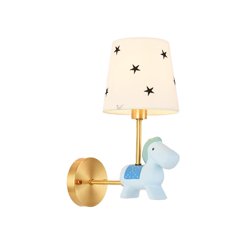 Skørter | Blue/Pink Trojan Horse Wall Lamp Kids 1 Head Resin LED Wall Lamp with Barrels Star/Dot Fabric Shade