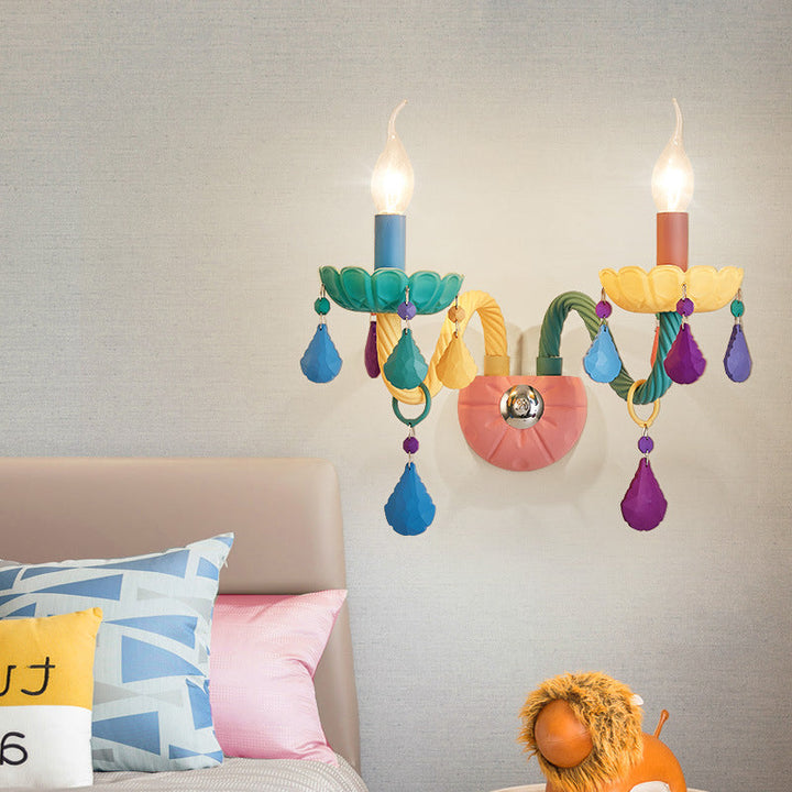 Skørter | Cartoon Candle Wall Lamp Crystal 1/2-Ball Bedside Wall Sconces in Pink with Drop Deco