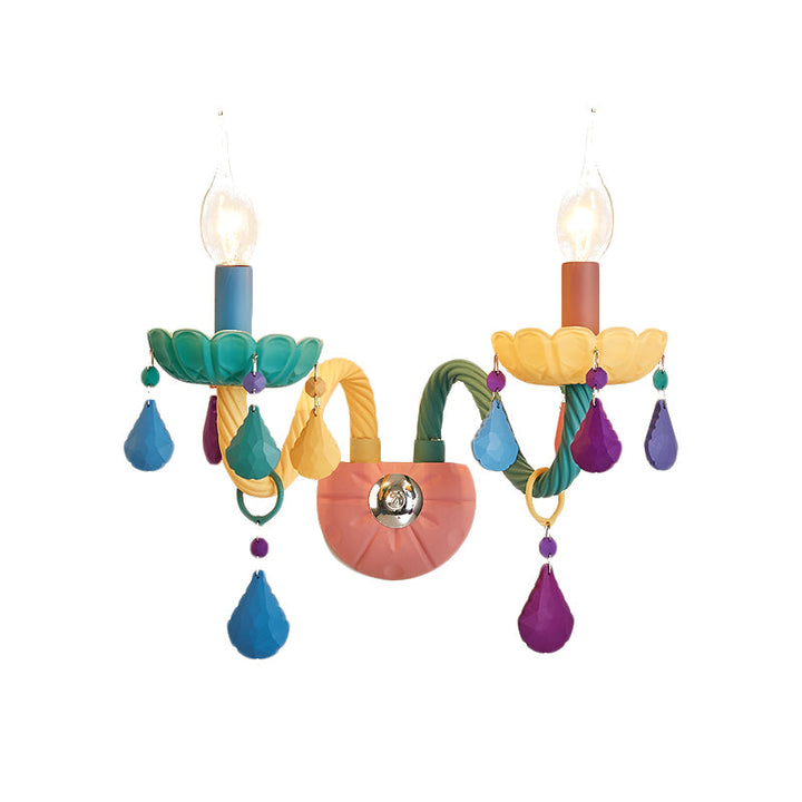Skørter | Cartoon Candle Wall Lamp Crystal 1/2-Ball Bedside Wall Sconces in Pink with Drop Deco