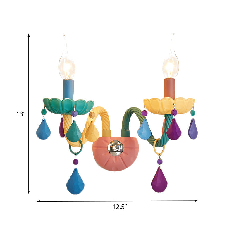 Skørter | Cartoon Candle Wall Lamp Crystal 1/2-Ball Bedside Wall Sconces in Pink with Drop Deco