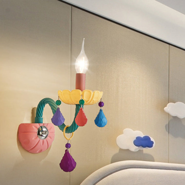 Skørter | Cartoon Candle Wall Lamp Crystal 1/2-Ball Bedside Wall Sconces in Pink with Drop Deco
