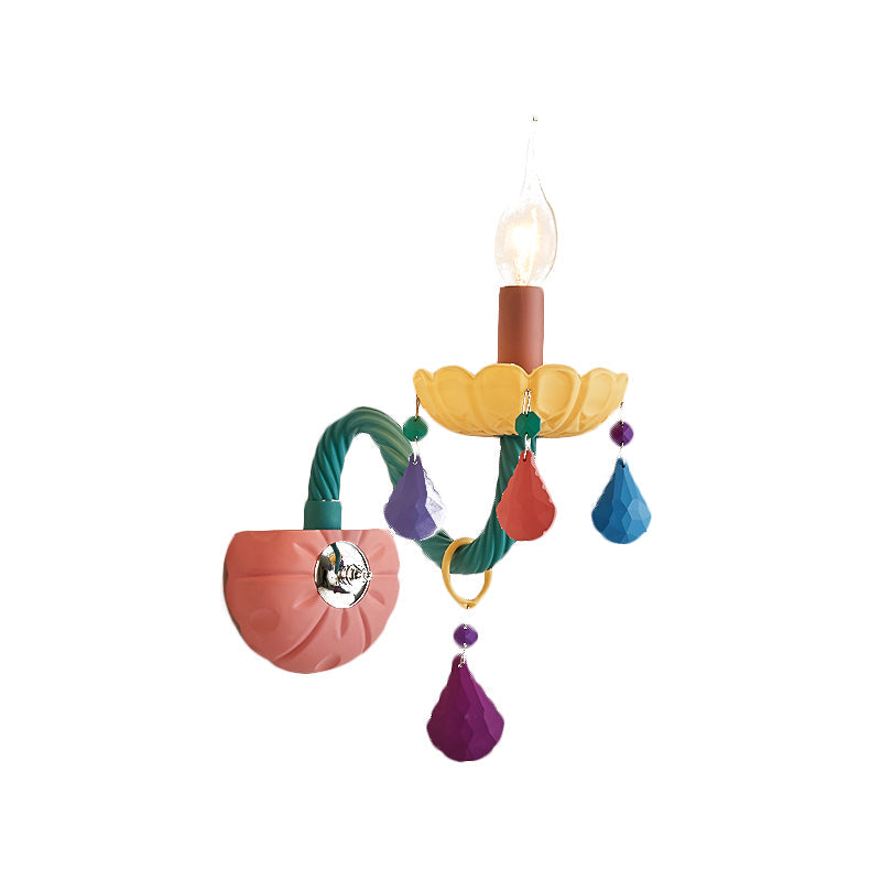 Skørter | Cartoon Candle Wall Lamp Crystal 1/2-Ball Bedside Wall Sconces in Pink with Drop Deco