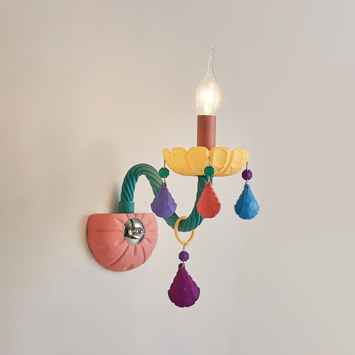 Skørter | Cartoon Candle Wall Lamp Crystal 1/2-Ball Bedside Wall Sconces in Pink with Drop Deco