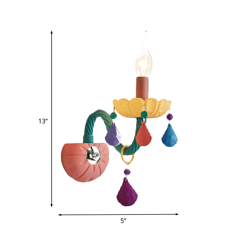 Skørter | Cartoon Candle Wall Lamp Crystal 1/2-Ball Bedside Wall Sconces in Pink with Drop Deco