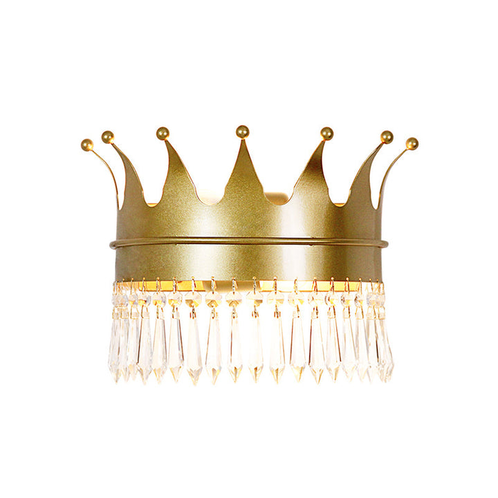 Skørter | Metal Crown Wall Lamp Lighting Cartoon 2 Heads Golden LED Wall Mount Lamp with Crystal Drop Decor