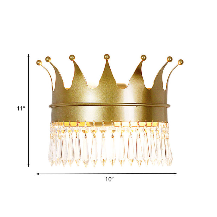 Skørter | Metal Crown Wall Lamp Lighting Cartoon 2 Heads Golden LED Wall Mount Lamp with Crystal Drop Decor