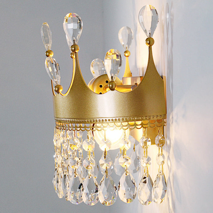 Skørter | Metal Crown Wall Lamp Lighting Cartoon 2 Heads Golden LED Wall Mount Lamp with Crystal Drop Decor