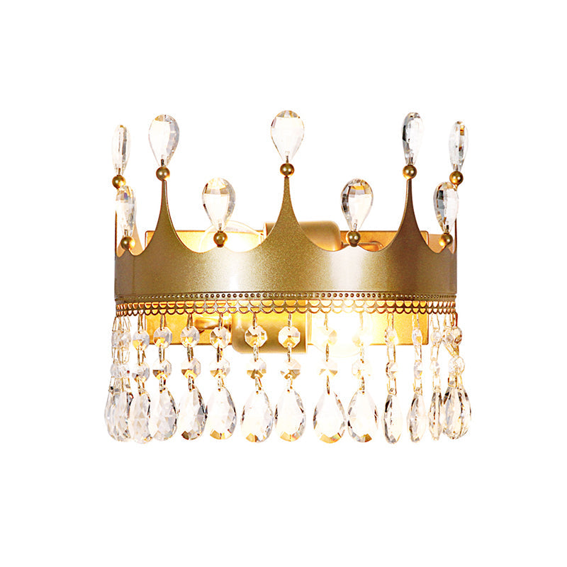 Skørter | Metal Crown Wall Lamp Lighting Cartoon 2 Heads Golden LED Wall Mount Lamp with Crystal Drop Decor