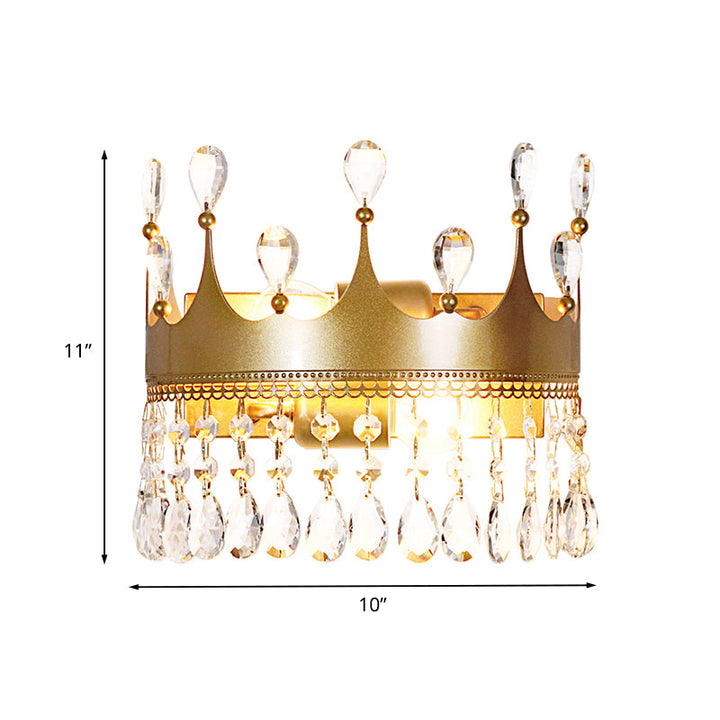 Skørter | Metal Crown Wall Lamp Lighting Cartoon 2 Heads Golden LED Wall Mount Lamp with Crystal Drop Decor