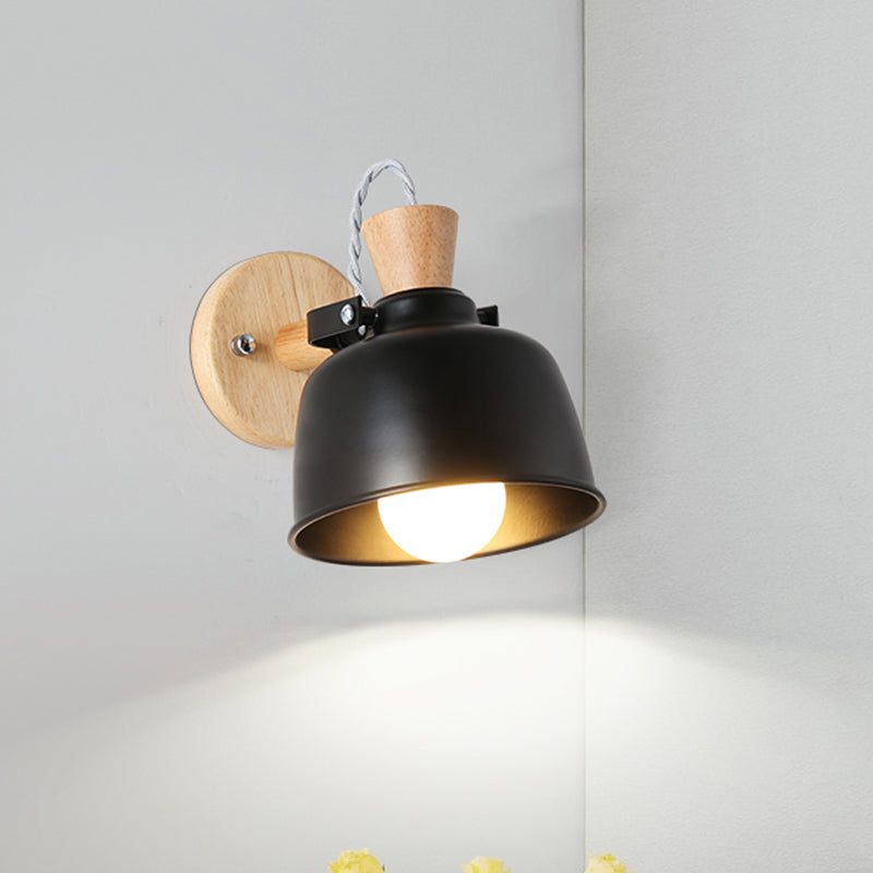 Lisslune | Bowl Nightstand Wall Light Iron 1 Light Macaron Handle Wall Light Lamp in Gray/Black with Wood Top and Backplate