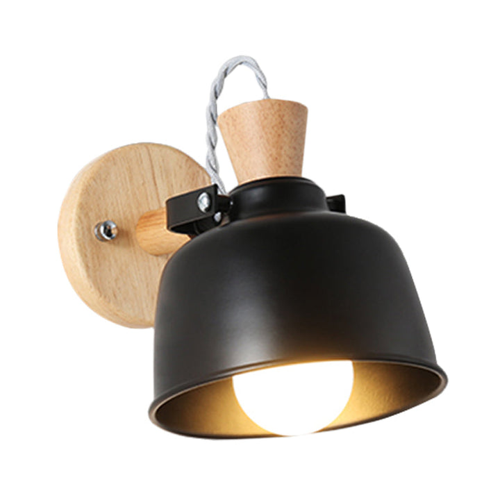Lisslune | Bowl Nightstand Wall Light Iron 1 Light Macaron Handle Wall Light Lamp in Gray/Black with Wood Top and Backplate