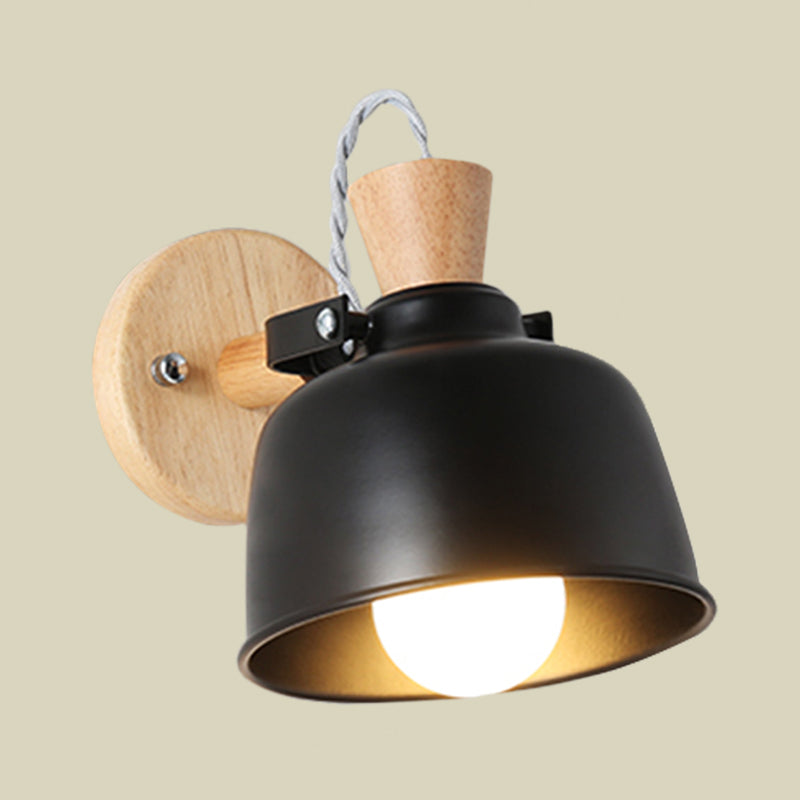 Lisslune | Bowl Nightstand Wall Light Iron 1 Light Macaron Handle Wall Light Lamp in Gray/Black with Wood Top and Backplate