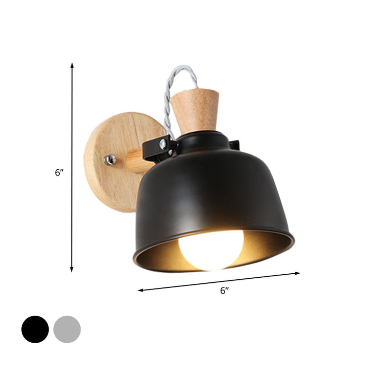 Lisslune | Bowl Nightstand Wall Light Iron 1 Light Macaron Handle Wall Light Lamp in Gray/Black with Wood Top and Backplate