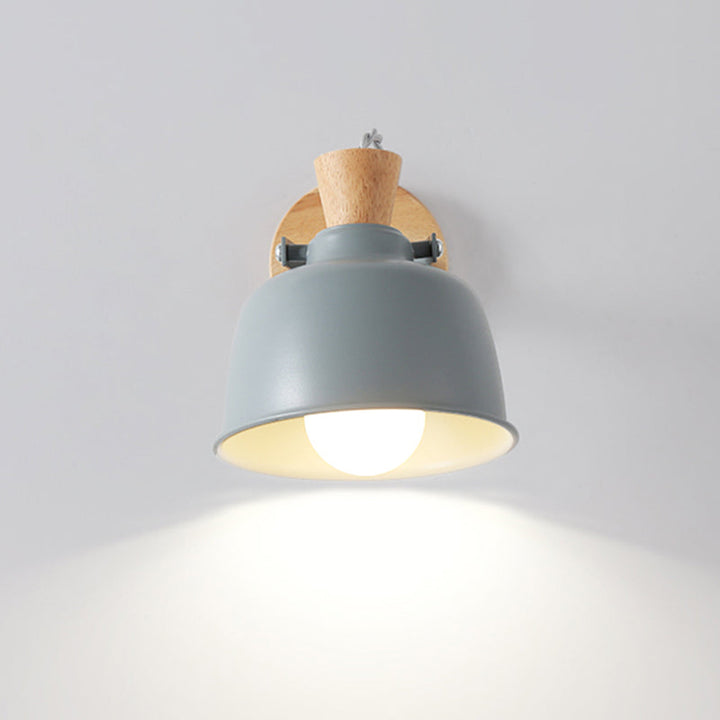 Lisslune | Bowl Nightstand Wall Light Iron 1 Light Macaron Handle Wall Light Lamp in Gray/Black with Wood Top and Backplate