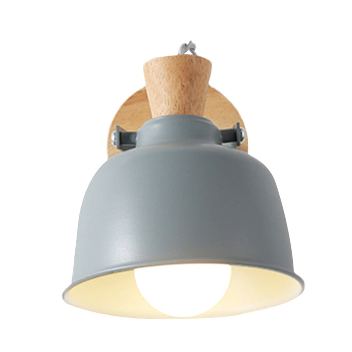 Lisslune | Bowl Nightstand Wall Light Iron 1 Light Macaron Handle Wall Light Lamp in Gray/Black with Wood Top and Backplate