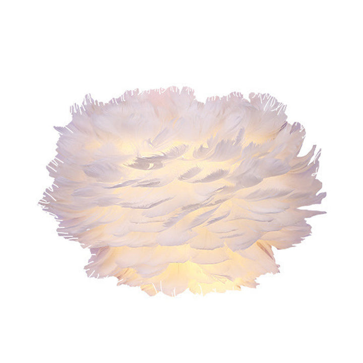 Lisslune | White Feather Flush Wall Lamp Contemporary 1-Bulb Fabric Wall-Mounted Light for Nightstand