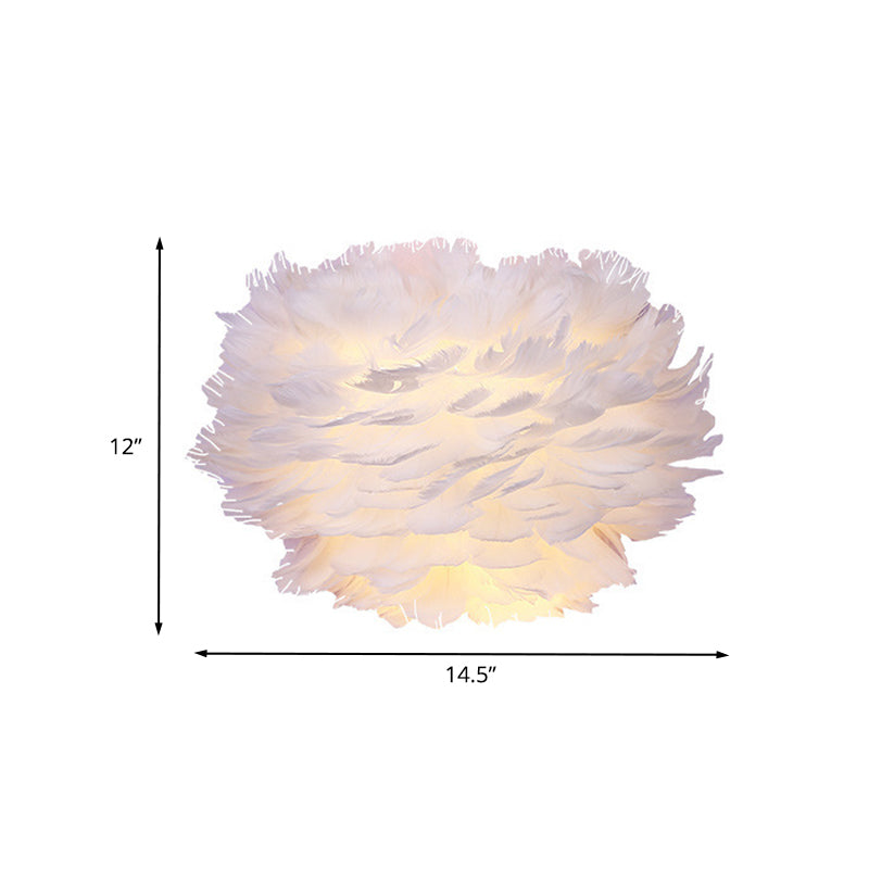 Lisslune | White Feather Flush Wall Lamp Contemporary 1-Bulb Fabric Wall-Mounted Light for Nightstand
