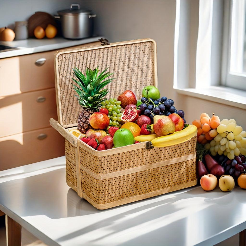 Lisslune | Eco-friendly handwoven bamboo basket for picnics and storage - 12.99" x 7.09" x 5.12"