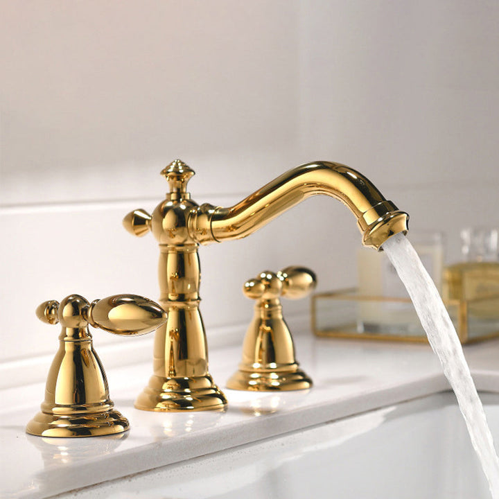 Lisslune | European Style Widespread Basin Mixer Brass 2 Handle Bathroom Vessel Mixer with Hoses