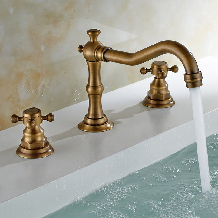 Lisslune | European Style Widespread Basin Mixer Brass 2 Handle Bathroom Vessel Mixer with Hoses