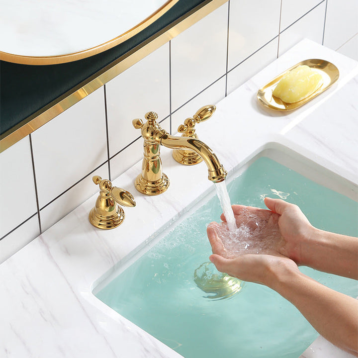 Lisslune | European Style Widespread Sink Mixer Brass 2 Handle Bathroom Vessel Mixer with Hoses