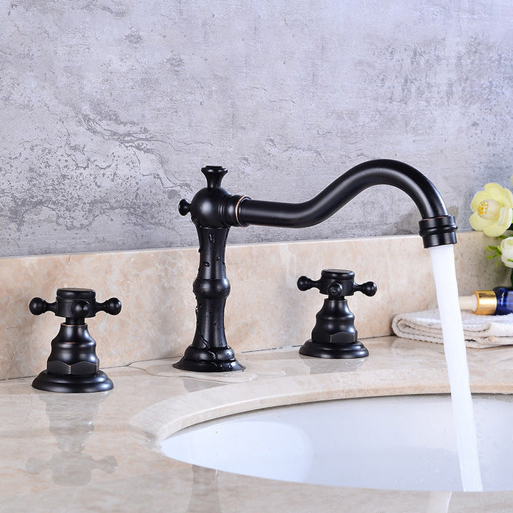 Lisslune | European Style Widespread Basin Mixer Brass 2 Handle Bathroom Vessel Mixer with Hoses