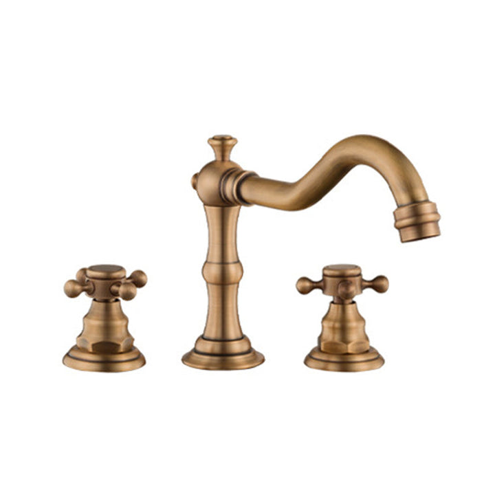 Lisslune | European Style Widespread Basin Mixer Brass 2 Handle Bathroom Vessel Mixer with Hoses