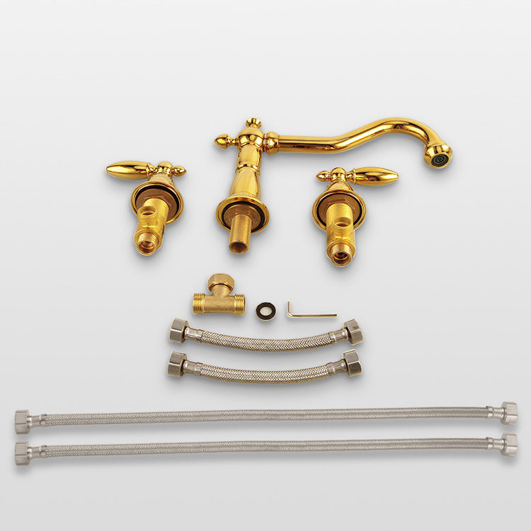 Lisslune | European Style Widespread Basin Mixer Brass 2 Handle Bathroom Vessel Mixer with Hoses