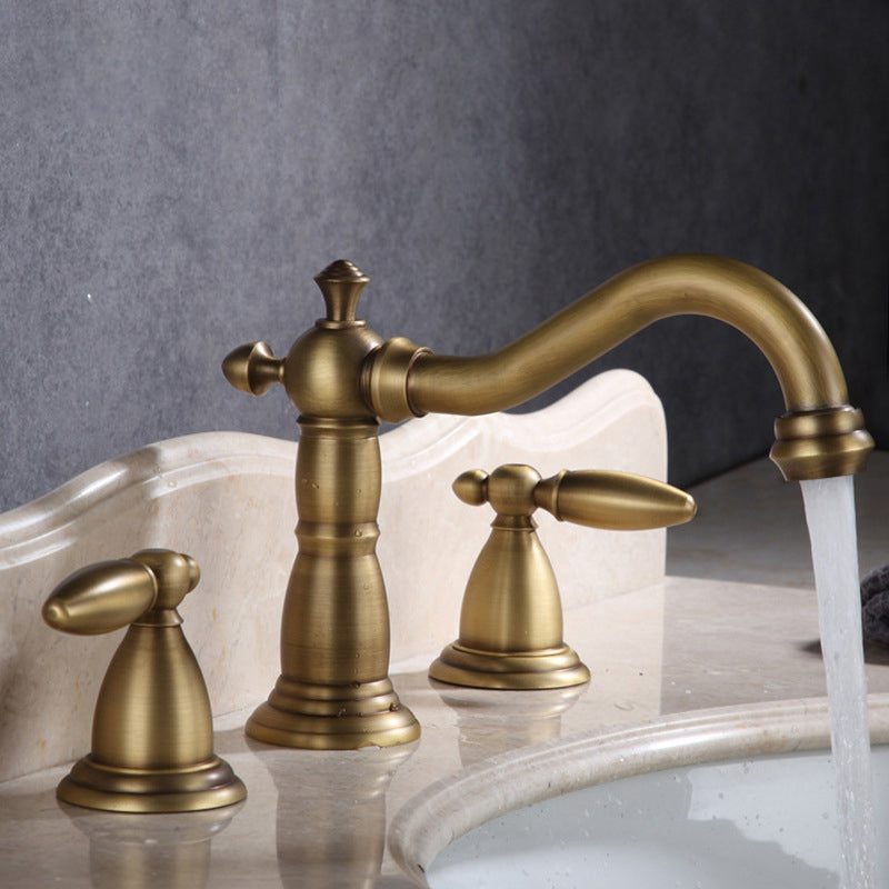 Lisslune | European Style Widespread Basin Mixer Brass 2 Handle Bathroom Vessel Mixer with Hoses