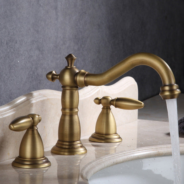 Lisslune | European Style Widespread Basin Mixer Brass 2 Handle Bathroom Vessel Mixer with Hoses